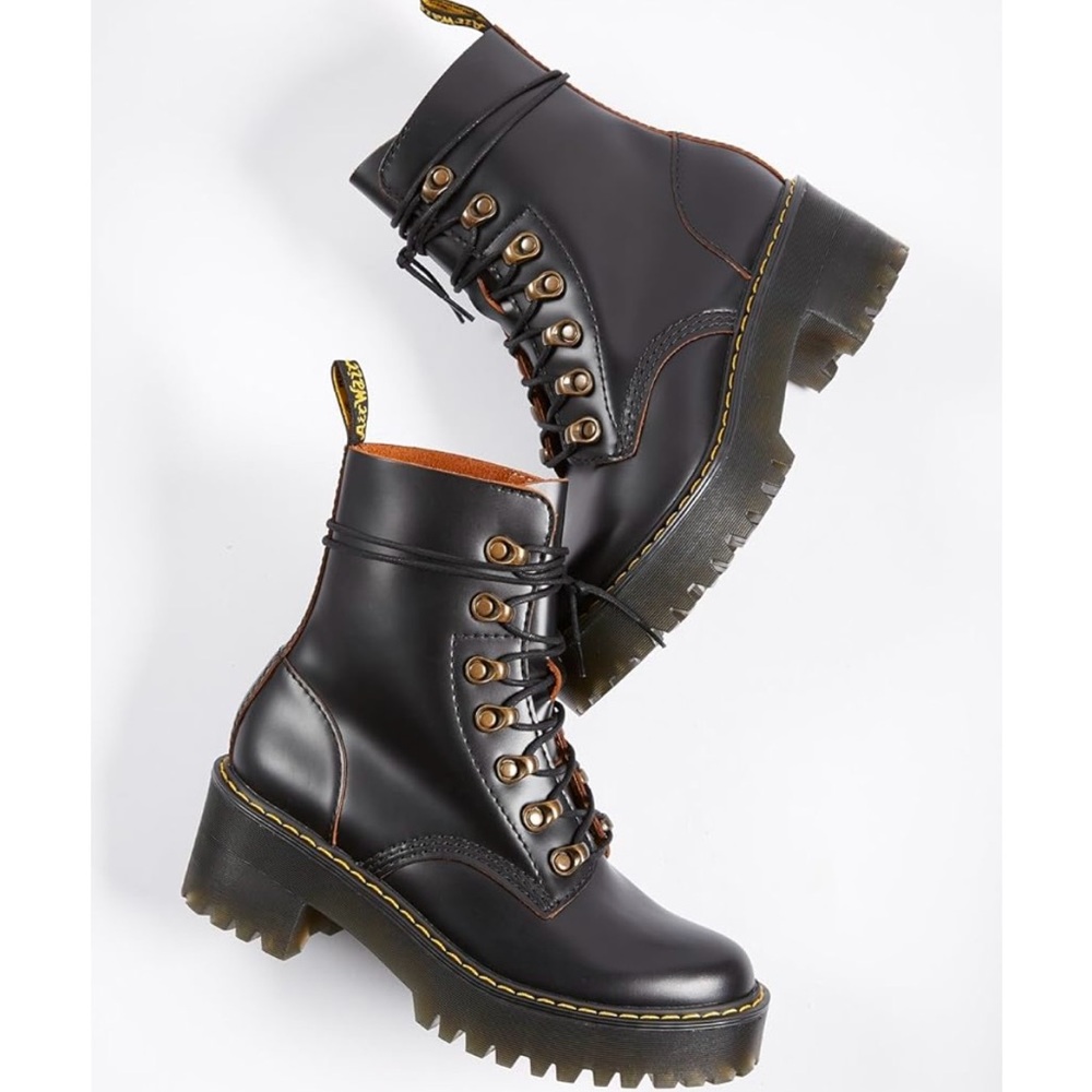 Dr. Martens Black Combat Boots with Chunky Sole and High-Top Design